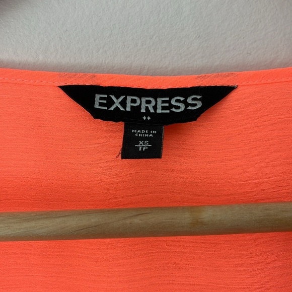 Express Semi Sheer Embellished Peasant Top  Boho Glam Party Retro Neon Orange XS - Picture 2 of 7
